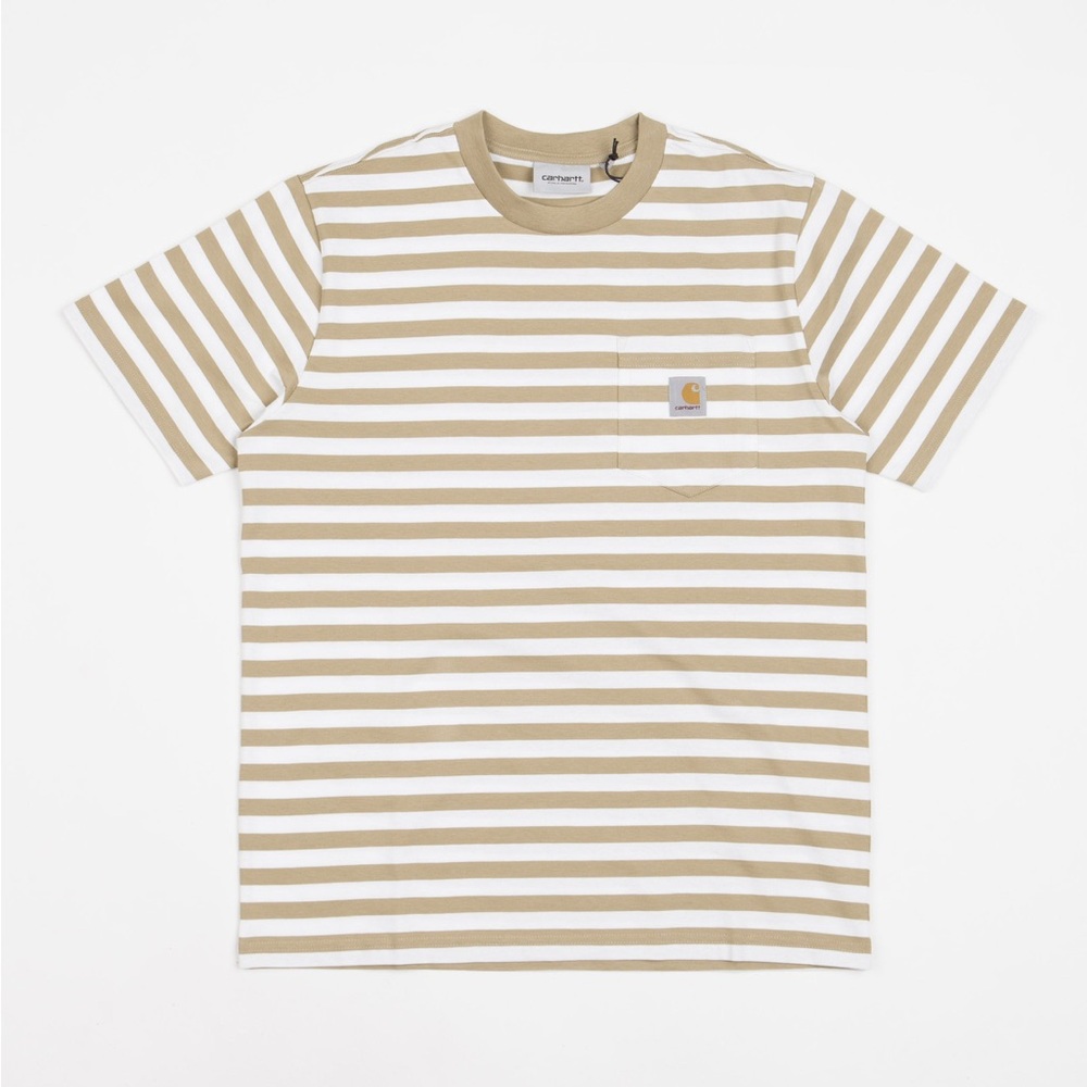 Carhartt Men's Beige and White Striped Tee